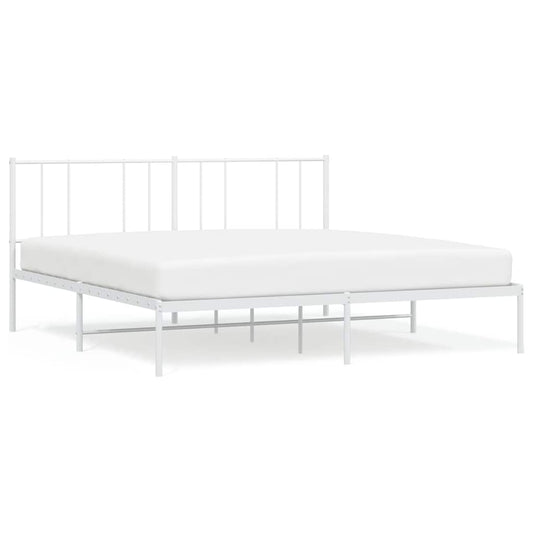 Metal Bed Frame without Mattress with Headboard White 193x203cm