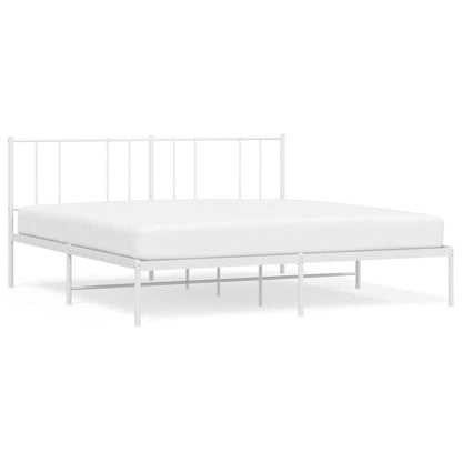 Metal Bed Frame without Mattress with Headboard White 200x200cm