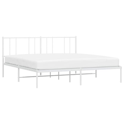 Metal Bed Frame without Mattress with Headboard White 200x200cm