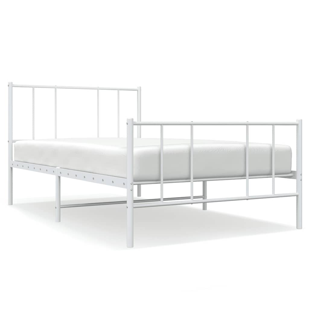 Metal Bed Frame without Mattress with Footboard White 80x200cm