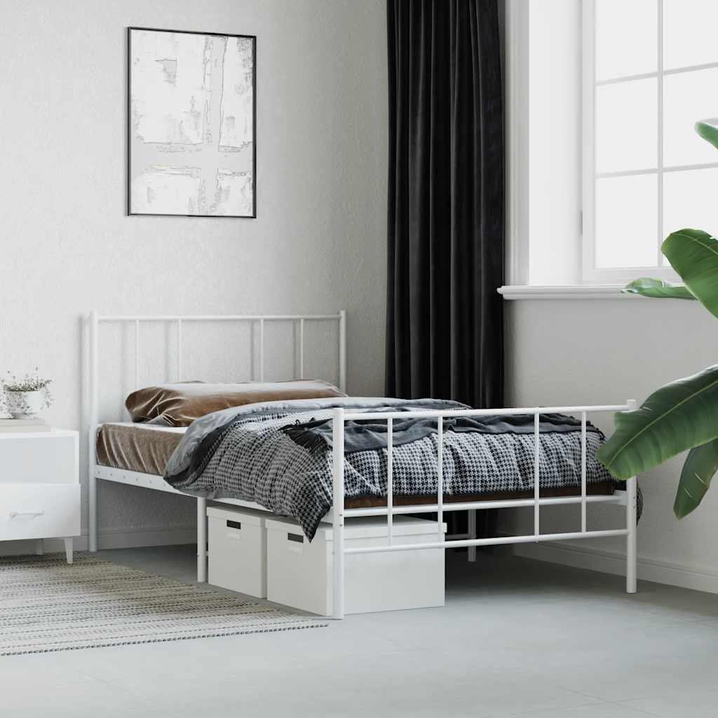 Metal Bed Frame without Mattress with Footboard White 80x200cm