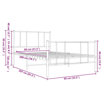 Metal Bed Frame without Mattress with Footboard White 80x200cm