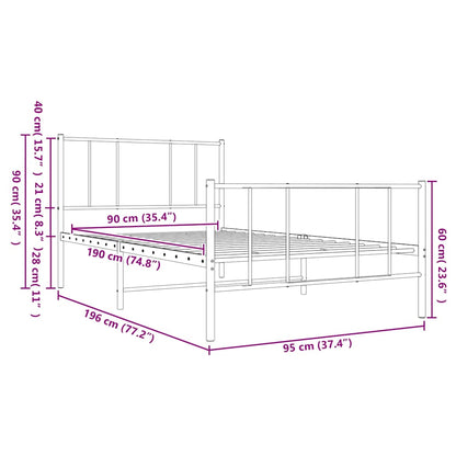 Metal Bed Frame without Mattress with Footboard White 90x190cm