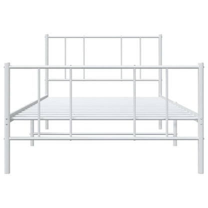 Metal Bed Frame without Mattress with Footboard White 100x200cm