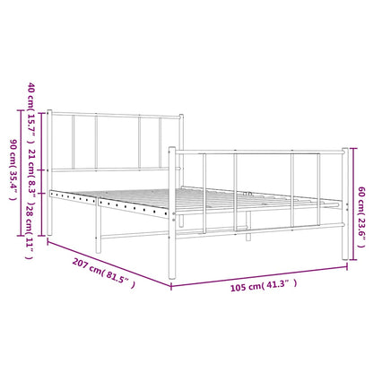 Metal Bed Frame without Mattress with Footboard White 100x200cm