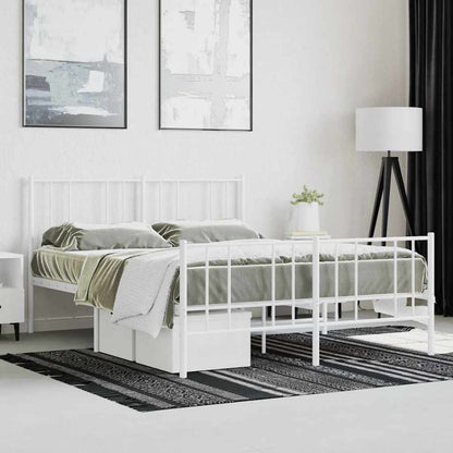 Metal Bed Frame without Mattress with Footboard White 120x190cm