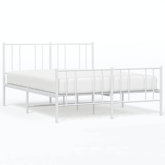 Metal Bed Frame without Mattress with Footboard White 135x190cm