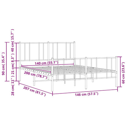 Metal Bed Frame without Mattress with Footboard White 140x200cm