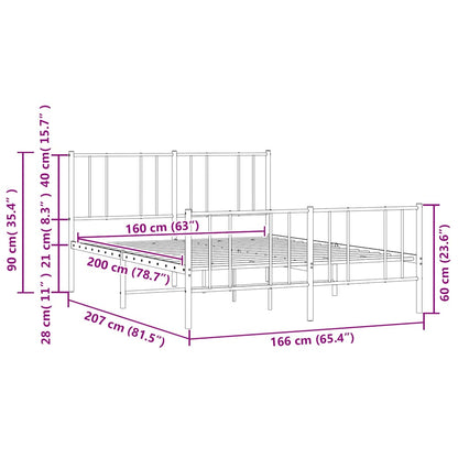 Metal Bed Frame without Mattress with Footboard White 160x200cm
