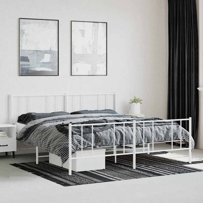 Metal Bed Frame without Mattress with Footboard White 180x200cm