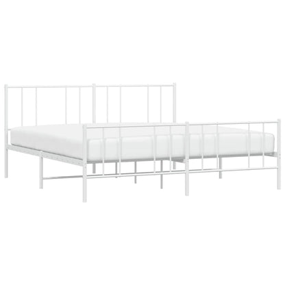 Metal Bed Frame without Mattress with Footboard White 180x200cm