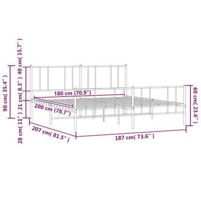 Metal Bed Frame without Mattress with Footboard White 180x200cm