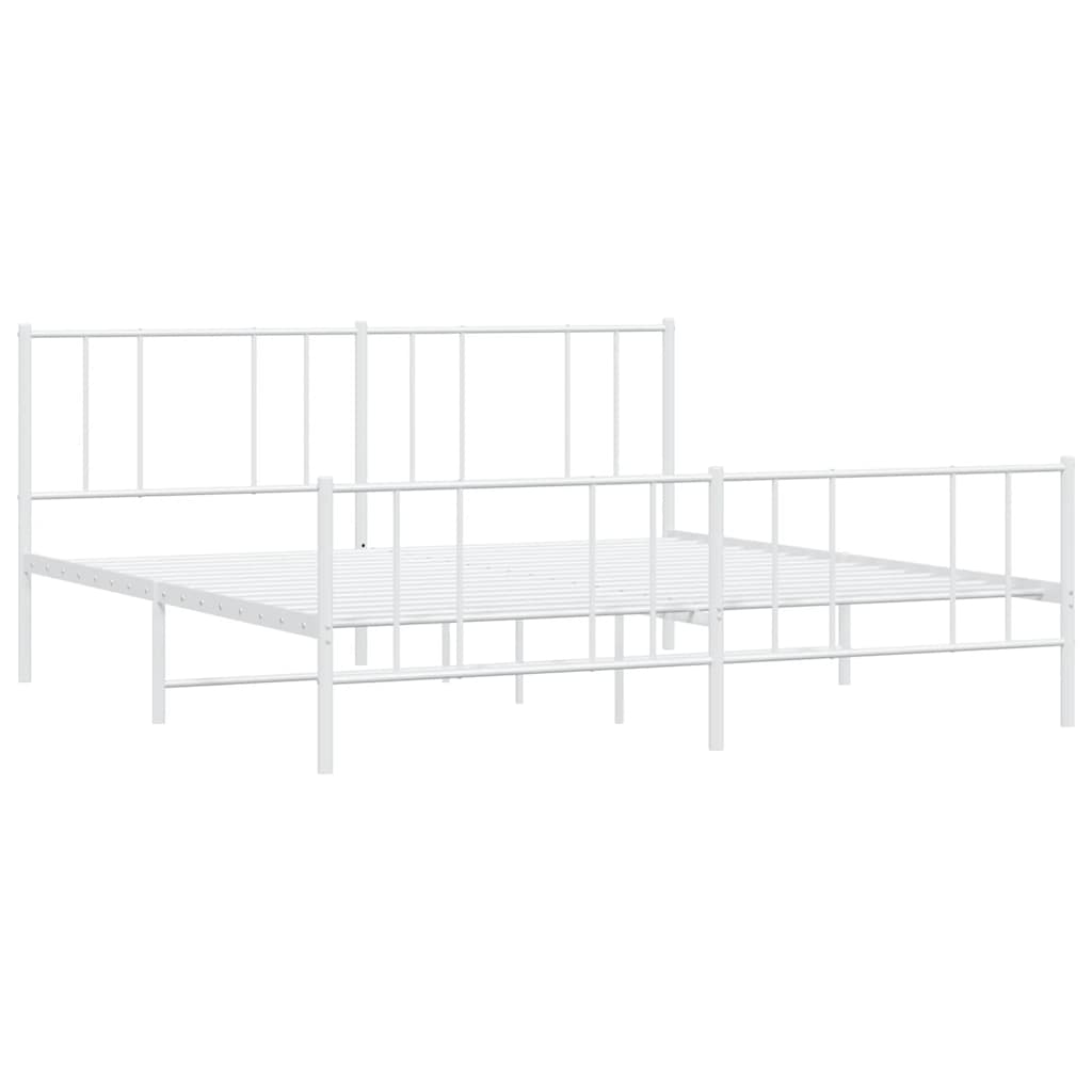 Metal Bed Frame without Mattress with Footboard White 183x213cm