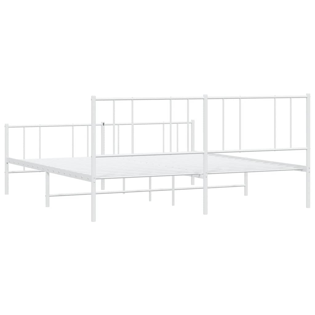 Metal Bed Frame without Mattress with Footboard White 183x213cm
