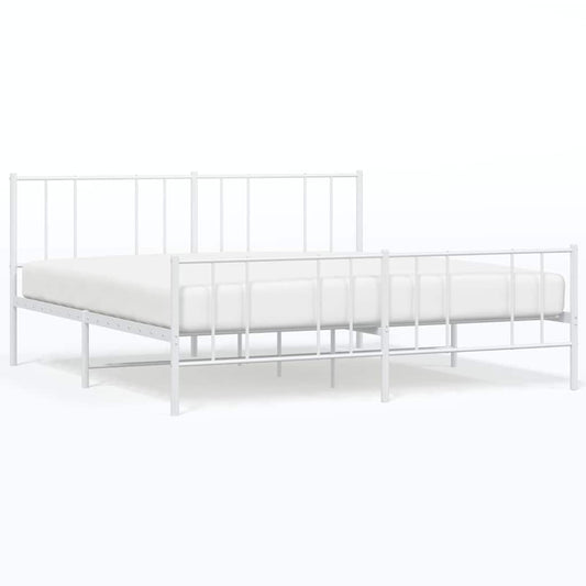 Metal Bed Frame without Mattress with Footboard White 193x203cm