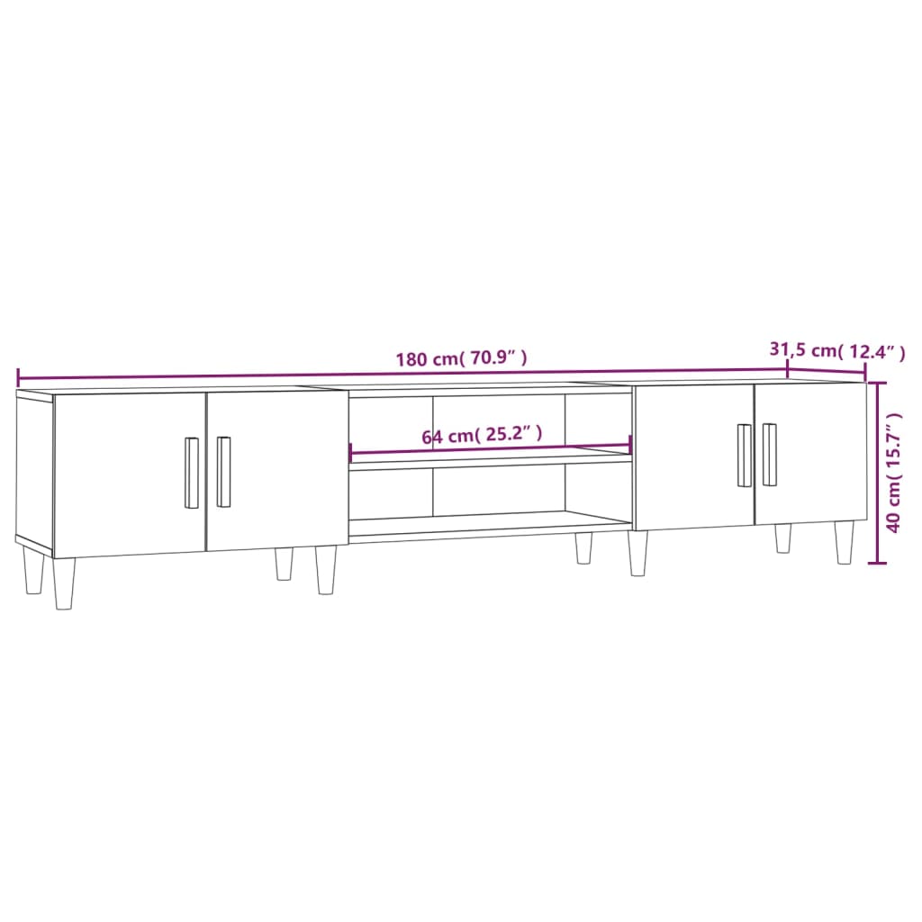 TV Cabinet High Gloss White 180x31.5x40 cm Engineered Wood