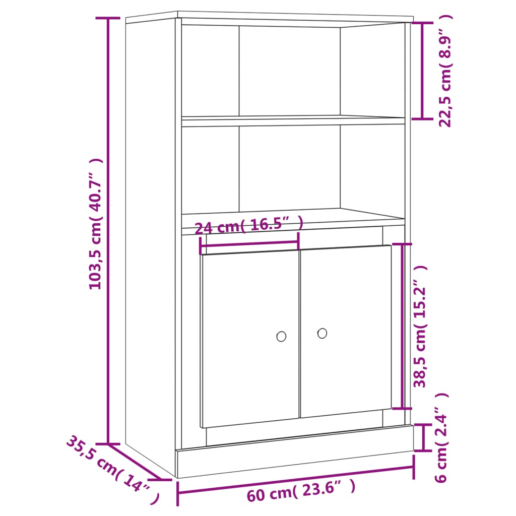 Highboard Grey Sonoma 60x35.5x103.5 cm Engineered Wood
