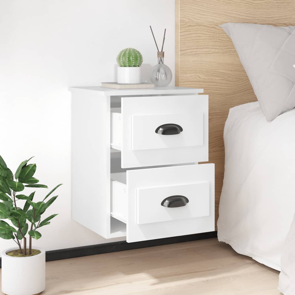 Wall-mounted Bedside Cabinet High Gloss White 41.5x36x53cm