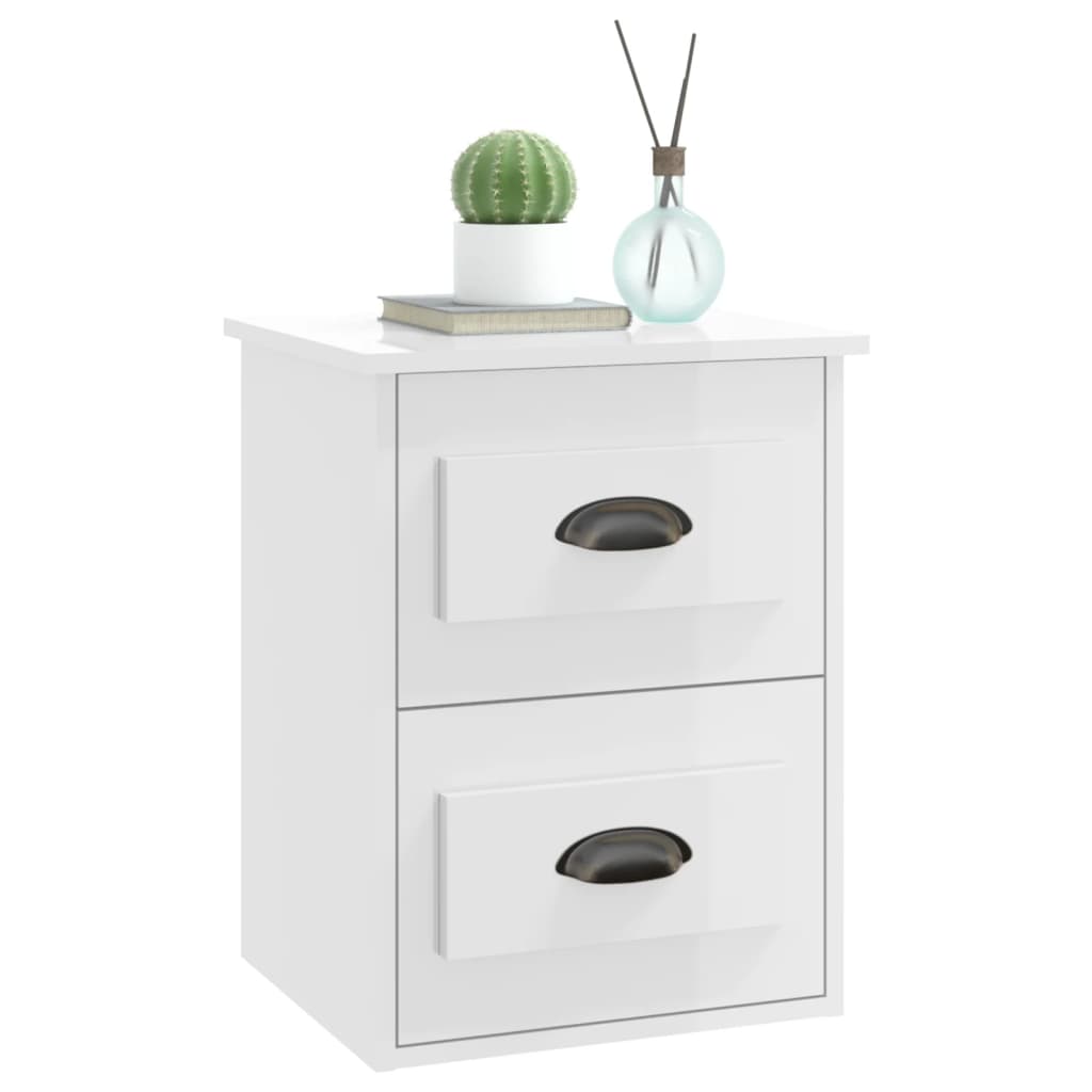 Wall-mounted Bedside Cabinet High Gloss White 41.5x36x53cm