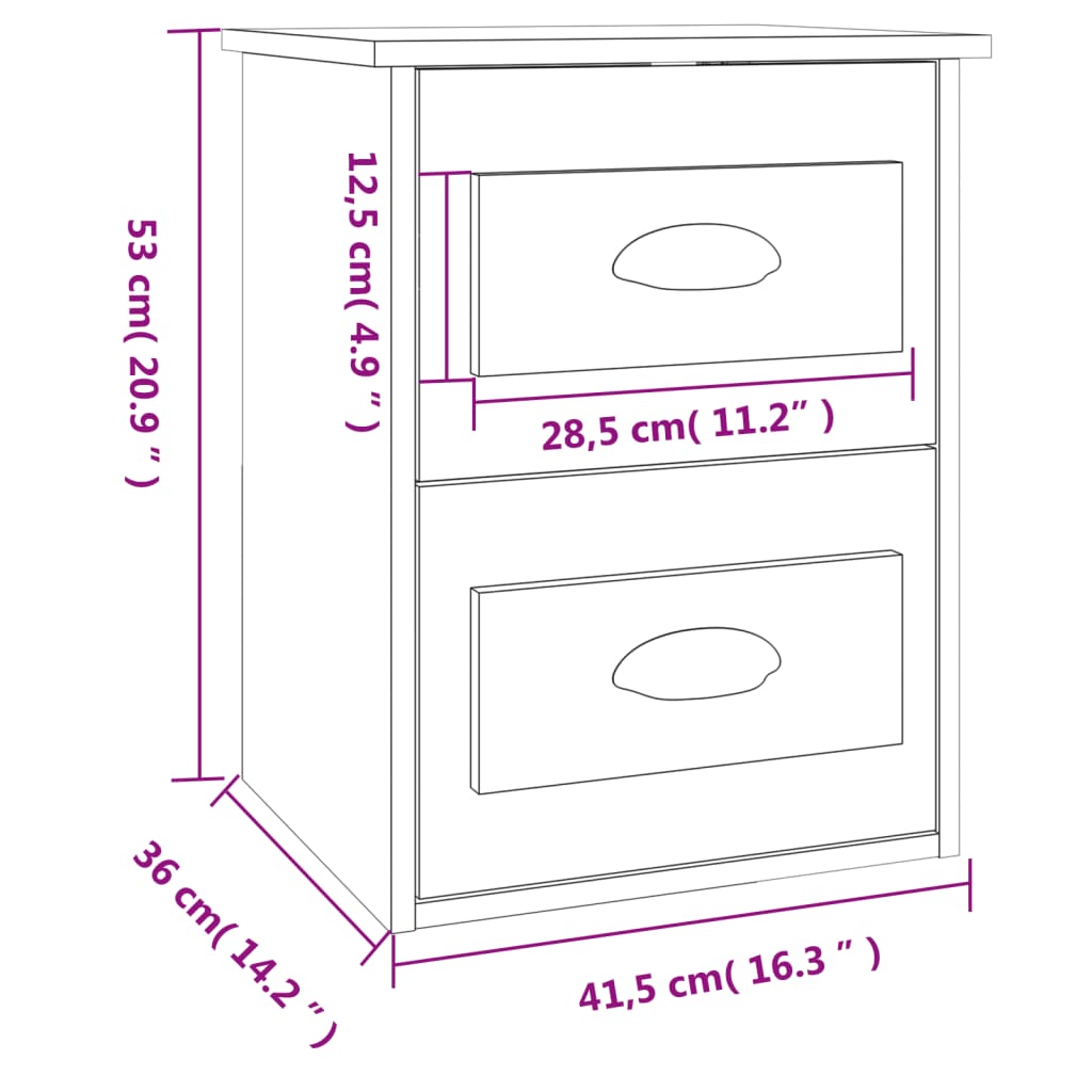 Wall-mounted Bedside Cabinet High Gloss White 41.5x36x53cm