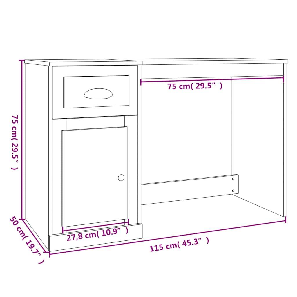 Desk with Drawer Smoked Oak 115x50x75 cm Engineered Wood
