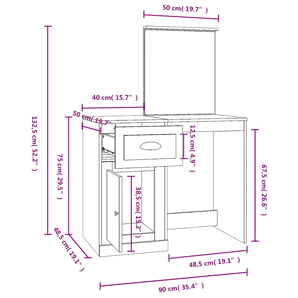 Dressing Table | Sonoma Oak | Engineered wood, acrylic | 90x50x132.5 cm