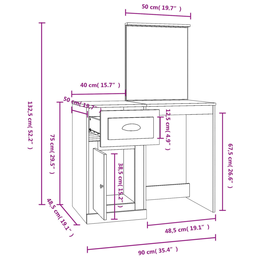 Dressing Table | Grey Sonona | Engineered Wood, Acrylic
