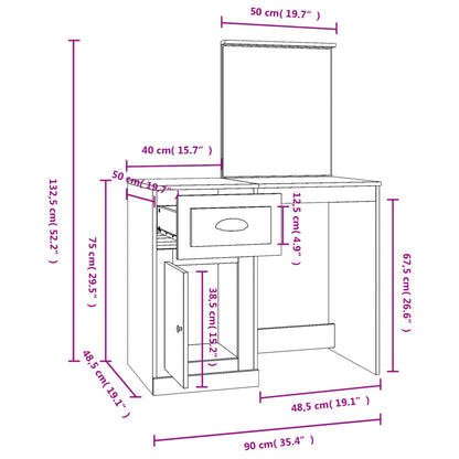 Dressing Table | Brown Oak | Engineered Wood, Acrylic | Dressing Table