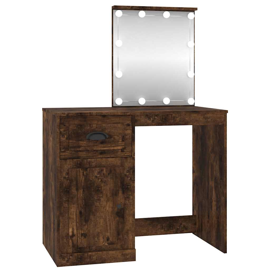 Dressing Table with LED Smoked Oak 90x50x132.5 cm Engineered Wood