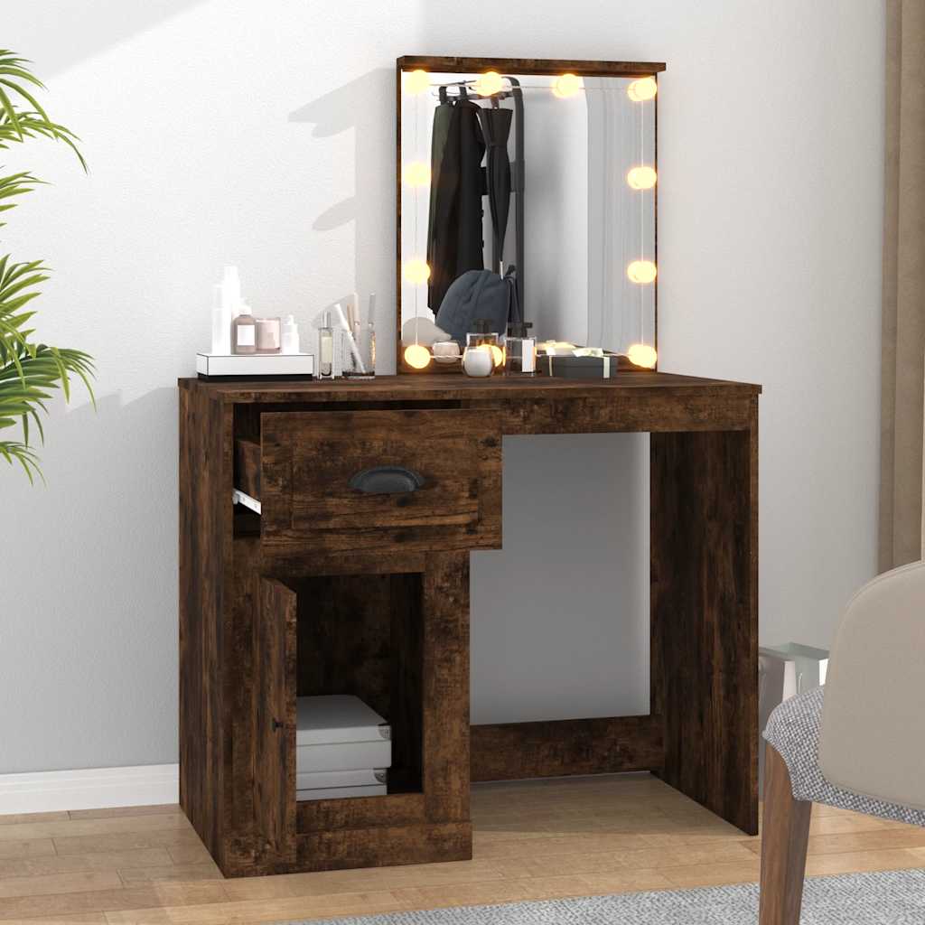Dressing Table with LED Smoked Oak 90x50x132.5 cm Engineered Wood
