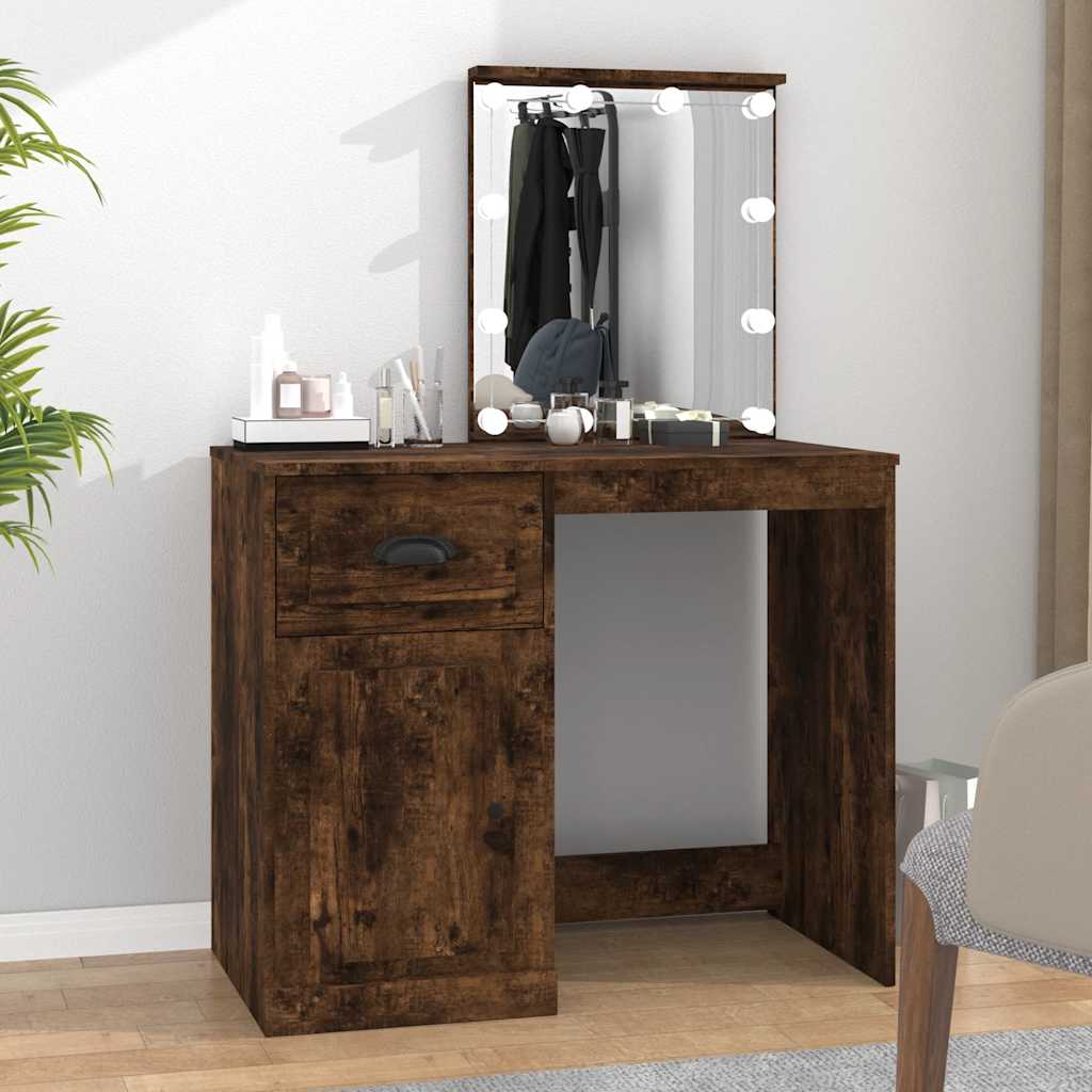 Dressing Table with LED Smoked Oak 90x50x132.5 cm Engineered Wood