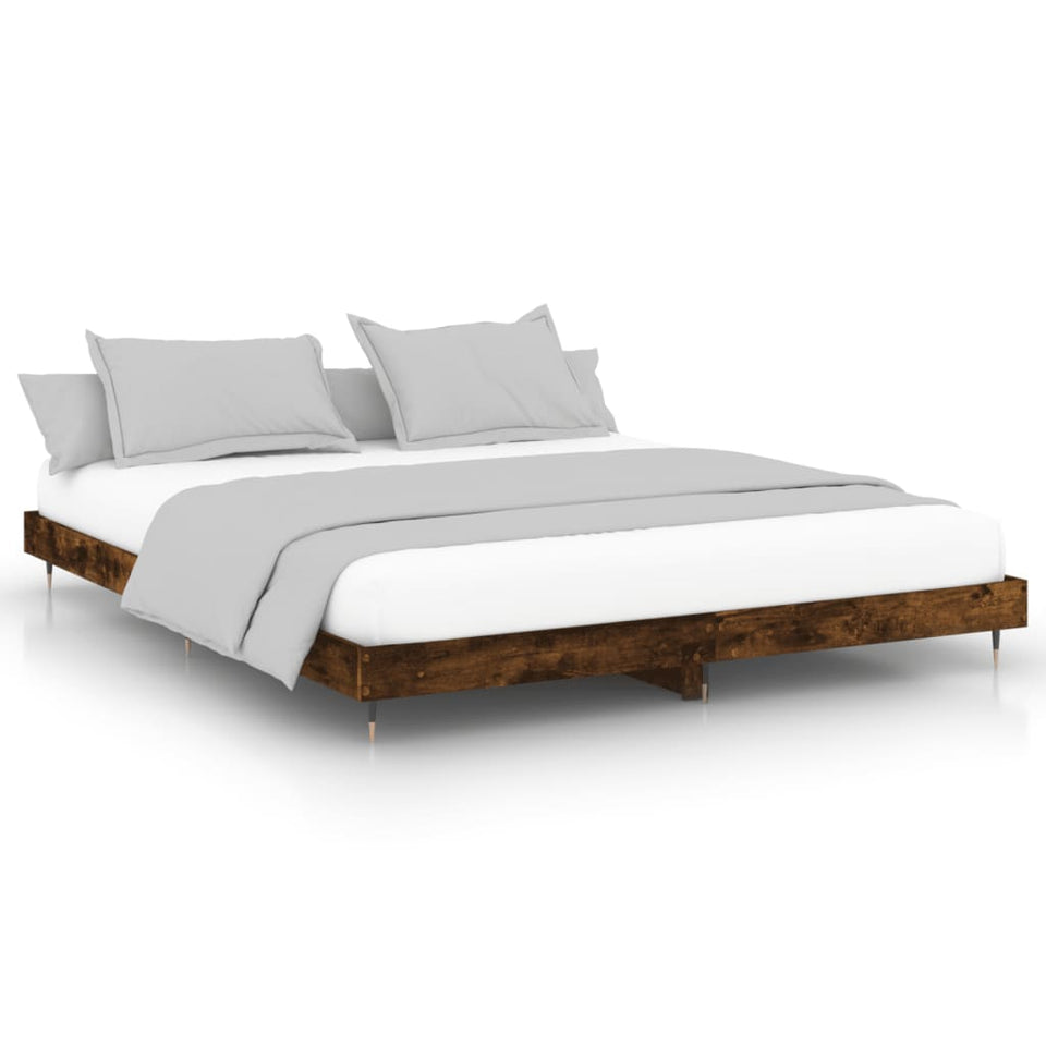 Bed Frame Smoked Oak 200x200 cm Engineered Wood