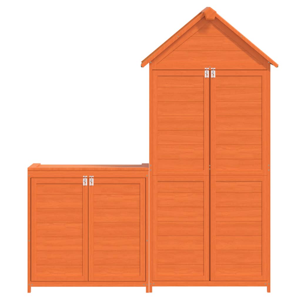 2 Piece Garden Tool Shed Set Brown Solid Wood Pine