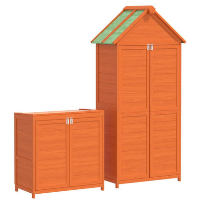 2 Piece Garden Tool Shed Set Brown Solid Wood Pine