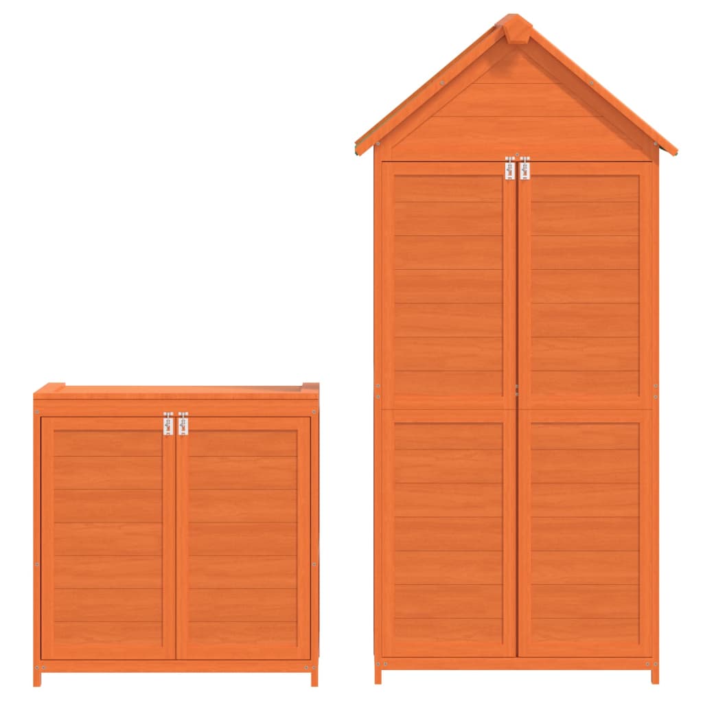 2 Piece Garden Tool Shed Set Brown Solid Wood Pine