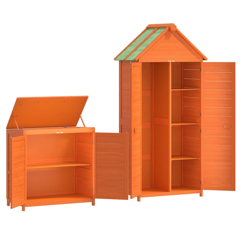 2 Piece Garden Tool Shed Set Brown Solid Wood Pine