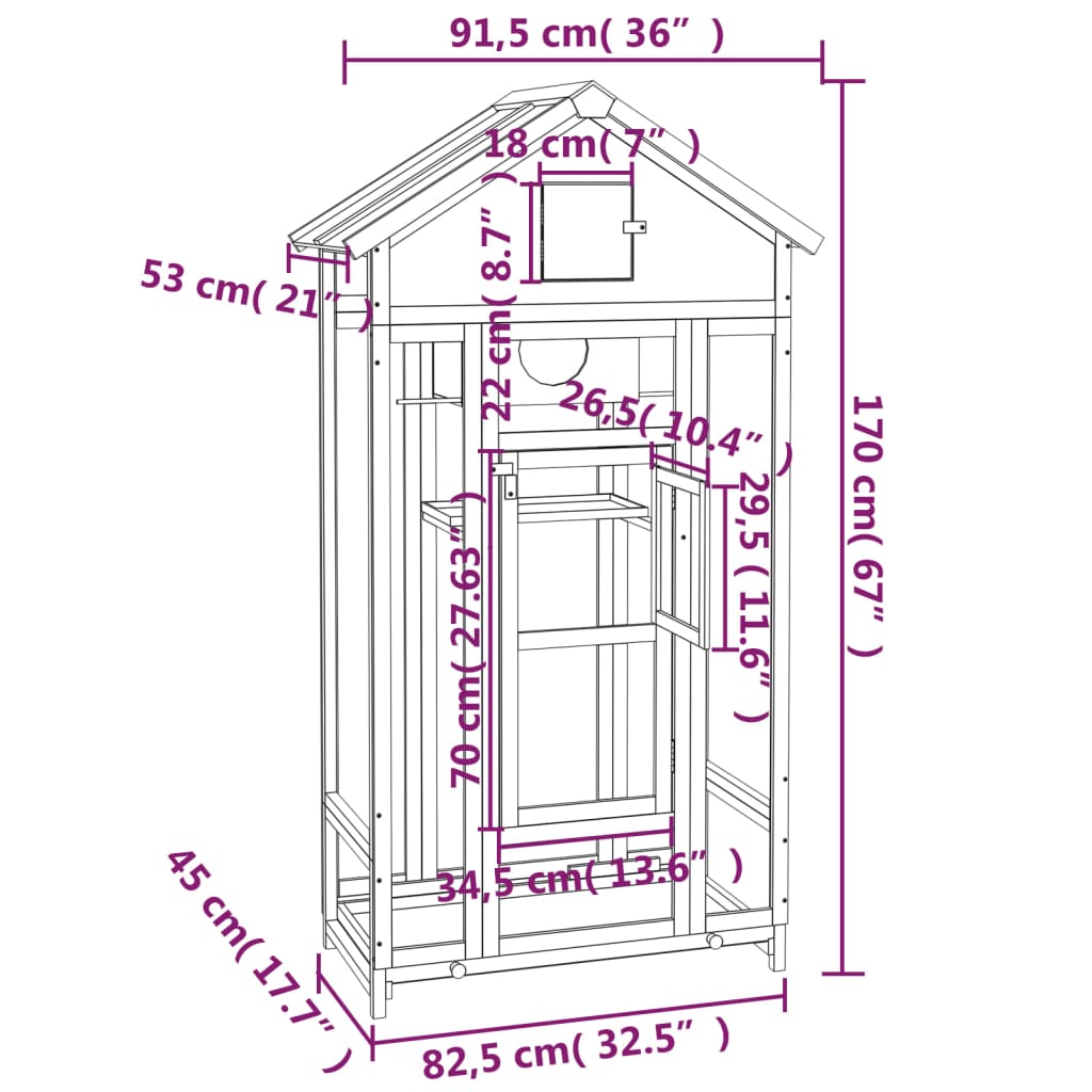 Bird House Grey 91,5x53x170 cm Solid Wood Pine