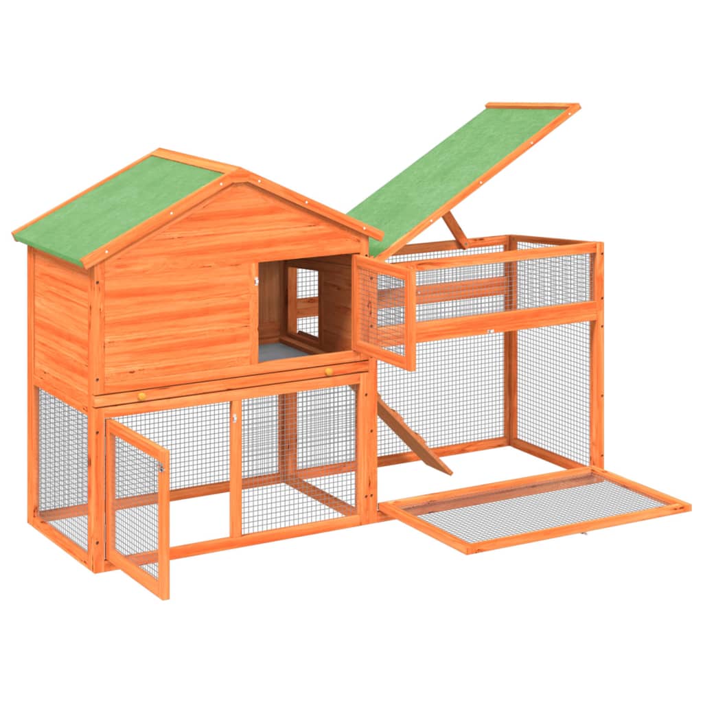 vidaXL Rabbit Hutch Brown, Green Solid Pine Wood, Plywood