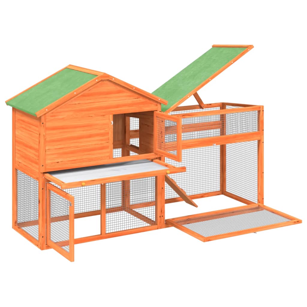 vidaXL Rabbit Hutch Brown, Green Solid Pine Wood, Plywood