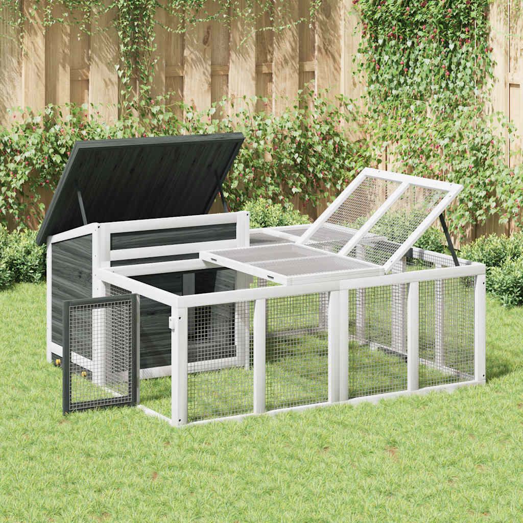 Rabbit Hutch Grey 144x123x67.5 cm Solid Wood Pine