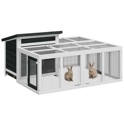 Rabbit Hutch Grey 144x123x67.5 cm Solid Wood Pine