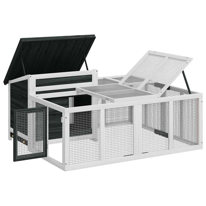 Rabbit Hutch Grey 144x123x67.5 cm Solid Wood Pine