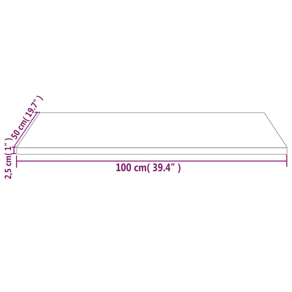 Table Top White 100x50x2.5 cm Solid Wood Pine Rectangular