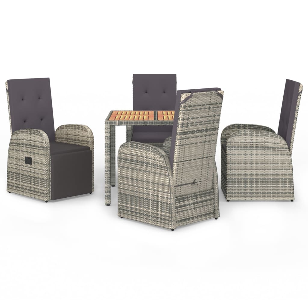 5 Piece Garden Dining Set Grey Poly Rattan&Solid Wood Acacia