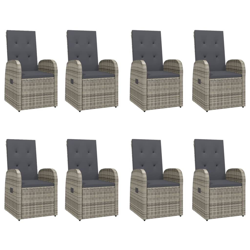 9 Piece Garden Dining Set Grey Poly Rattan&Solid Wood Acacia