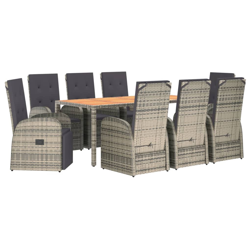 9 Piece Garden Dining Set Grey Poly Rattan&Solid Wood Acacia