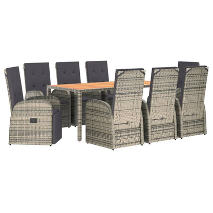 9 Piece Garden Dining Set Grey Poly Rattan&Solid Wood Acacia