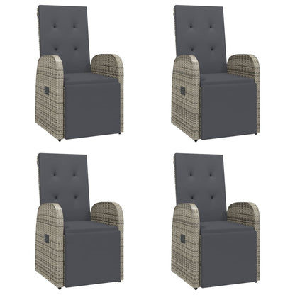 5 Piece Garden Dining Set Grey Poly Rattan&Solid Wood Acacia