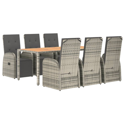 7 Piece Garden Dining Set Grey Poly Rattan&Solid Wood Acacia
