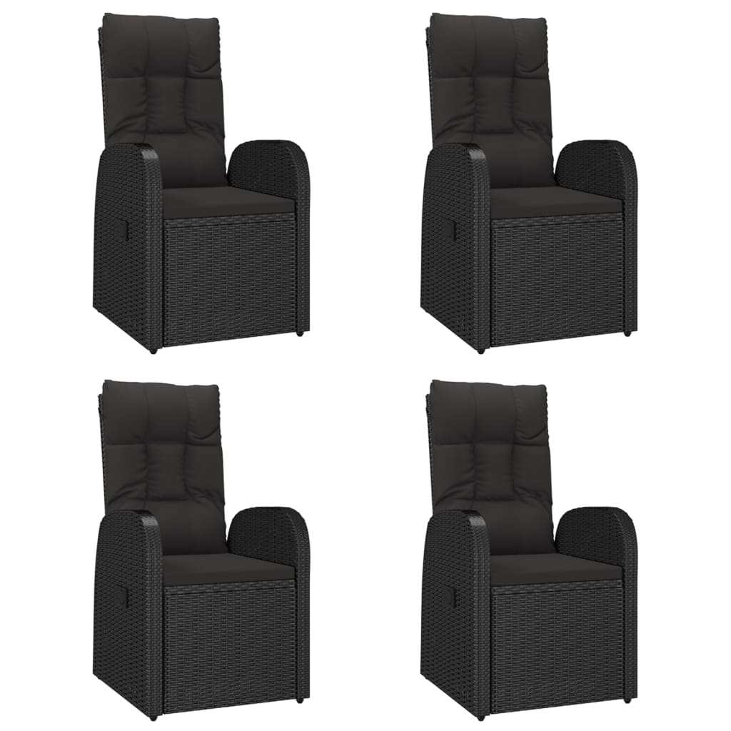 5 Piece Garden Dining Set Black Poly Rattan&Solid Wood Acacia